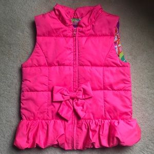 Lilly Pulitzer hot pink puffer vest.